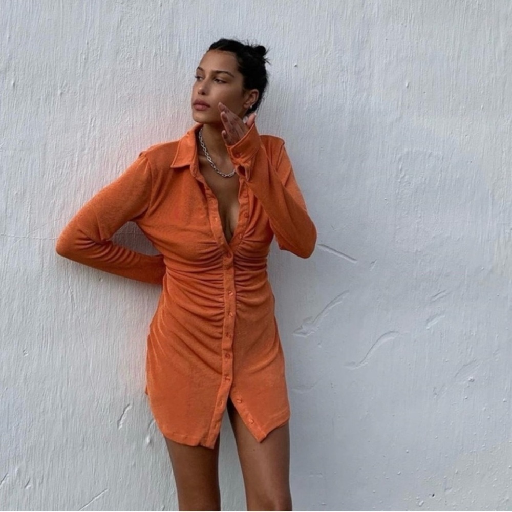 With Jean Button-Up Dress in Orange